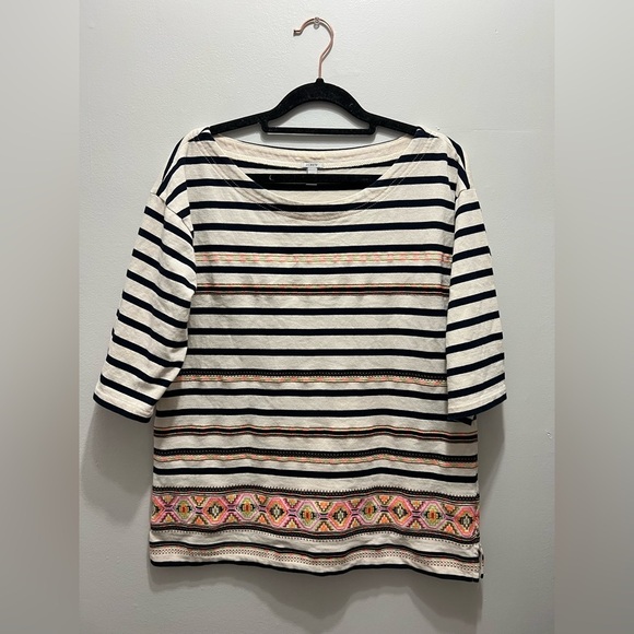 J. Crew Stitchwork Striped Embroidered Aztec Blouse Size Medium - Picture 1 of 4